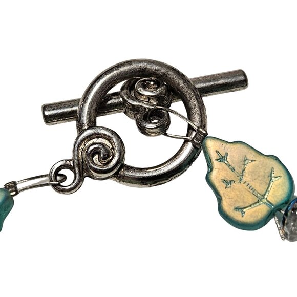 Handcrafted Boho Beaded Leaf Charm Bracelet Toggle Clasp Nature Fashion Jewelry - Picture 5 of 6